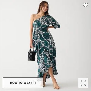 J Crew- One-shoulder ruffle-hem dress in emerald floral